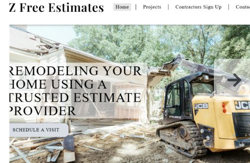 AZ Free Estimates homepage, showing a remodeling project and estimate scheduling