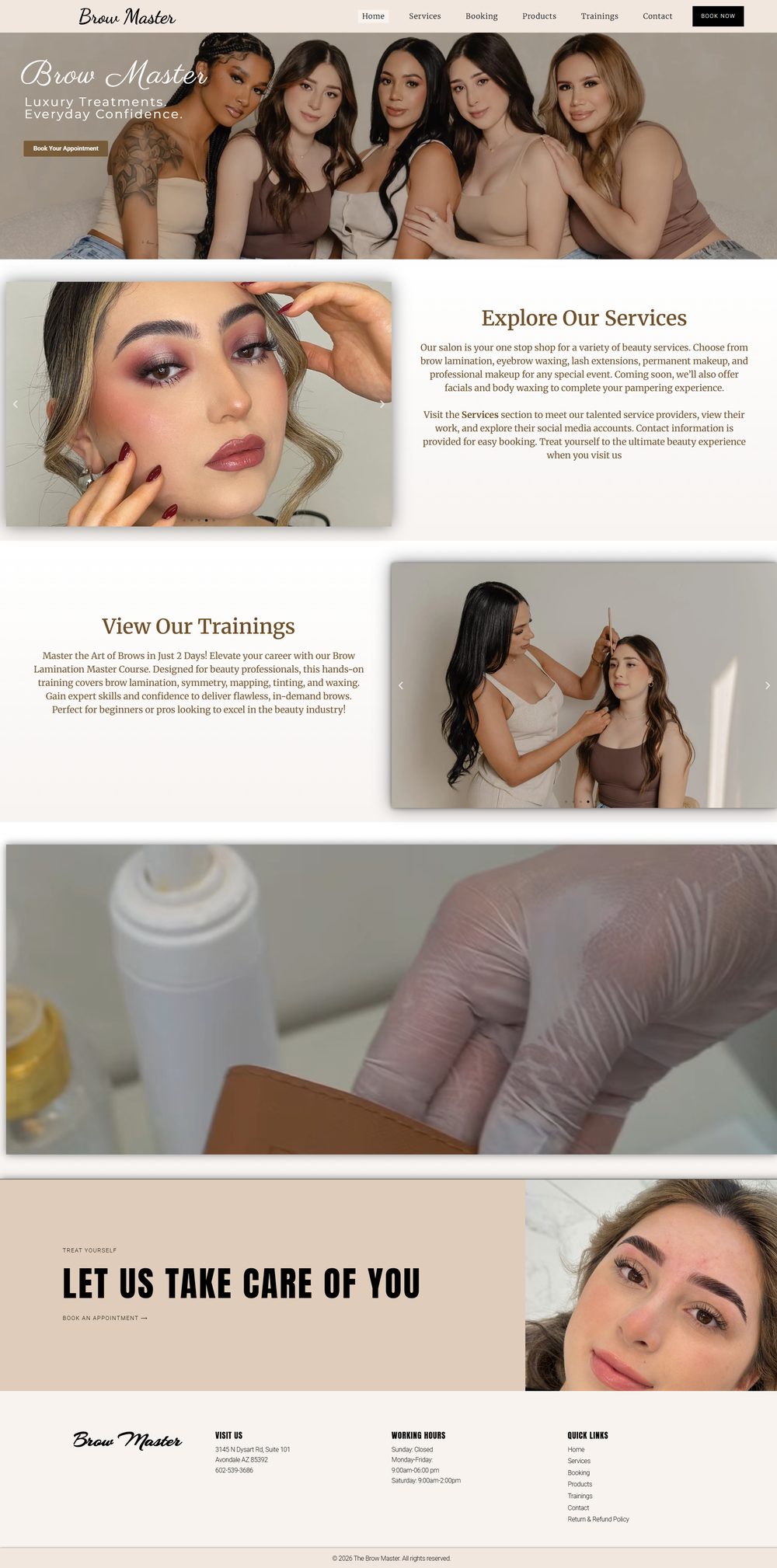 The Brow Master homepage on desktop, full page
